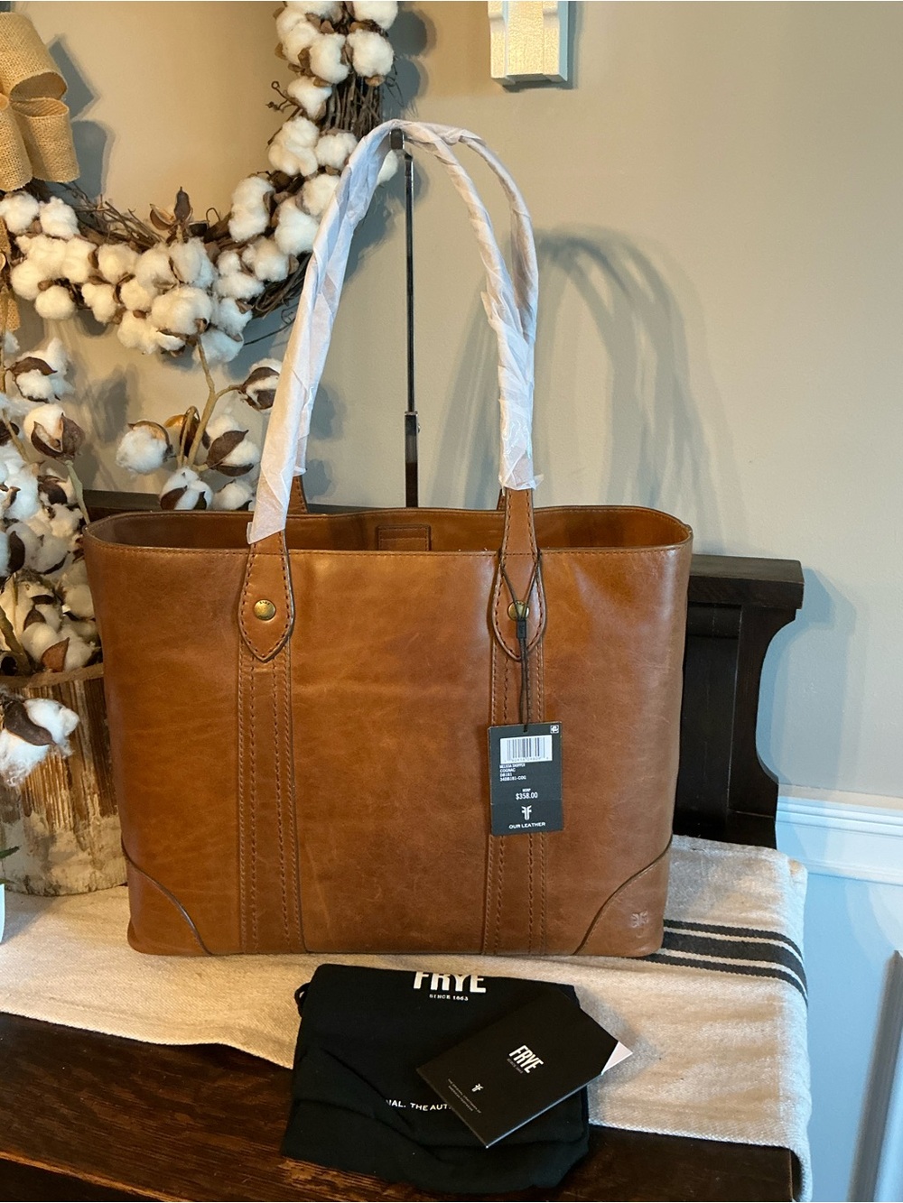 NWT Frye Melissa Leather Shopper Tote Shoulder Bag Cognac Brown Retail  $358 - Picture 3 of 13